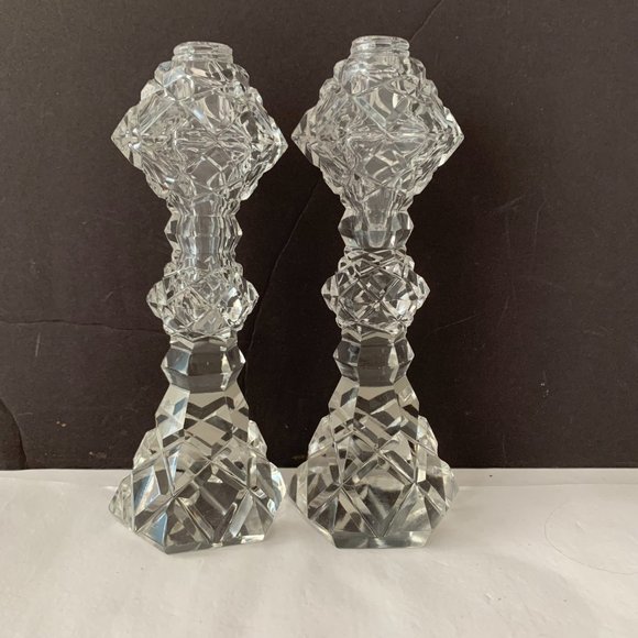RARE VINTAGE BIRKS CRYSTAL SALT & PEPPER SHAKERS 8" TALL MISSING TOPS - Picture 1 of 8